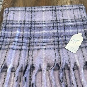 Plaid Fringe Scarf in Lavender and Gray
